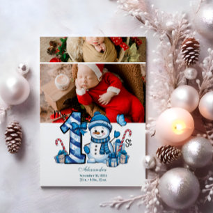 2 Foto Blue Snowman Erster Weihnachtsmann Feiertagskarte