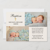 2 Foto Boy Girl Gold Cross Religiöse Taufe Einladung (Vorderseite)