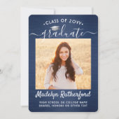 2 Foto Brushed Navy Blue White Script Abschluss Ankündigung (Vorderseite)