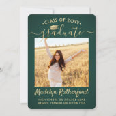 2 Foto Class Green & Gold Script Abschluss Ankündigung (Vorderseite)
