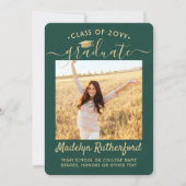 2 Foto Class Green & Gold Script Abschluss Ankündigung (Vorderseite)