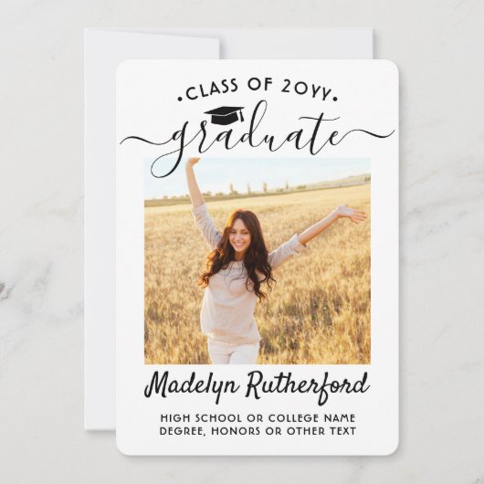 2 Foto Class Jahr Einfach Schwarz/Weiß Abschluss Ankündigung (Vorderseite)