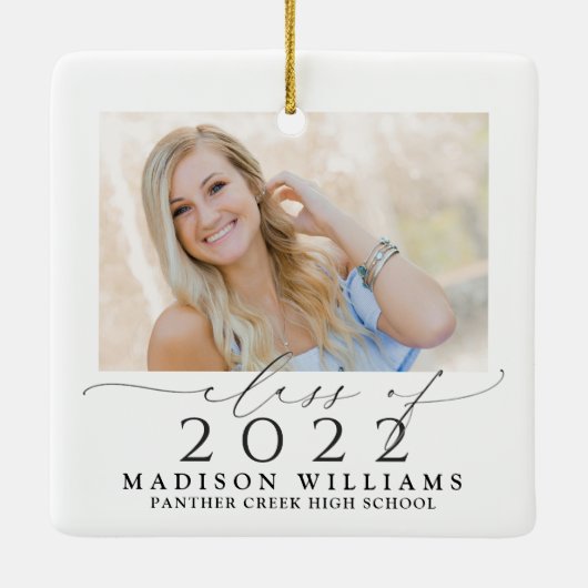 2 Foto Class of 2022 Elegant Script Abschluss Keramikornament (Rückseite)