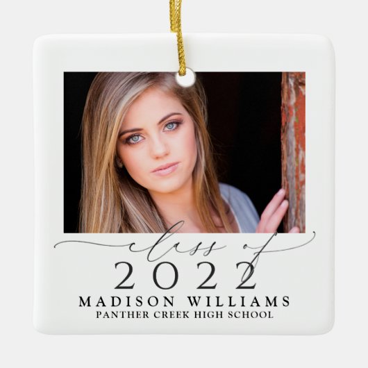 2 Foto Class of 2022 Elegant Script Abschluss Keramikornament (Vorderseite)