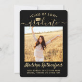 2 Foto Class Year Black & Gold Script Abschluss Ankündigung (Vorderseite)