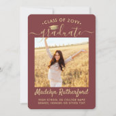 2 Foto Class Year Burgundi Gold Script Abschluss Ankündigung (Vorderseite)