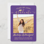 2 Foto Class Year Lila & Gold Script Abschluss Ankündigung (Vorderseite)