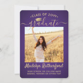 2 Foto Class Year Lila & Gold Script Abschluss Ankündigung (Vorderseite)