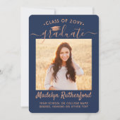 2 Foto Class Year Navy Blue und Copper Abschluss Ankündigung (Vorderseite)