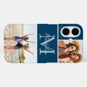 2 Foto-Collage Blau Monogrammiert  Case-Mate iPhone Hülle (Rückseite (Horizontal))