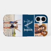 2 Foto-Collage Blau Monogrammiert  iPhone 16 Hülle (Rückseite (Horizontal))
