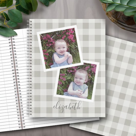 2 Foto Collage Buffalo Karo kann Beige Grau bearbe Notizblock