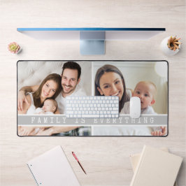 2 Foto Collage Familie ist alles Zitat grau Schreibtischunterlage