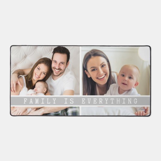 2 Foto Collage Familie ist alles Zitat grau Schreibtischunterlage (Vorderseite)