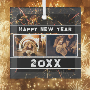 2 Foto Collage Feuerwerk Frohes Neues Jahr 2025 Ornament Aus Glas