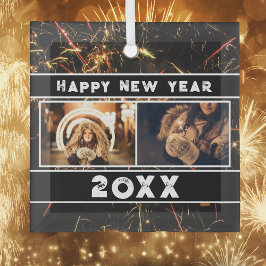 2 Foto Collage Feuerwerk Frohes Neues Jahr 2026 Ornament Aus Glas
