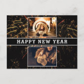 2 Foto Collage Feuerwerk Frohes Neues Jahr 2026 Postkarte (Vorderseite)