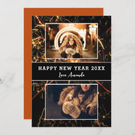 2 Foto Collage Feuerwerk Frohes Neues Jahr Feiertagskarte
