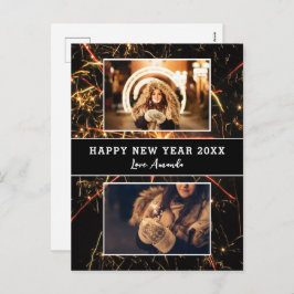 2 Foto Collage Feuerwerk Frohes Neues Jahr Feiertagspostkarte