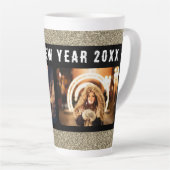 2 Foto Collage Gold Glitzer Frohes Neues Jahr 2023 Milchtasse (Rechte Ecke)