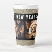 2 Foto Collage Gold Glitzer Frohes Neues Jahr 2023 Milchtasse (Vorderseite)