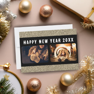 2 Foto Collage Gold Glitzer Frohes Neues Jahr 2025 Feiertagskarte