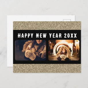 2 Foto Collage Gold Glitzer Frohes Neues Jahr 2025 Feiertagspostkarte