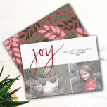 2 Foto Collage Joy Script Rose der Jahreszeit Feiertagskarte<br><div class="desc">Grüne botanische Blätter mit roten Beeren der Rose - Ein skurriles Design mit einer 2-Foto-Collage vorne und einem modernen botanischen Ast-Muster auf der Rückseite. Der Gruß ist ein großer festlicher Schriftart,  der modern und rustikal ist. Passen Sie dies mit 2 Fotos und Familiennamen an.</div>