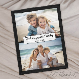 2 Foto-Collage mit Familienname und Datum Fleecedecke