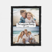 2 Foto-Collage mit Familienname und Datum Fleecedecke (Vorderseite)