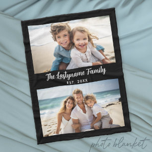 2 Foto-Collage mit Familienname und Datum hinzufüg Fleecedecke