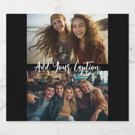 2 Foto Collage mit trendy Script Caption Bierflaschenetikett (Einzelnes Label)