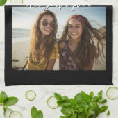 2 Foto Collage mit Trendy Script Caption - schwarz Geschirrtuch (Gefaltet)