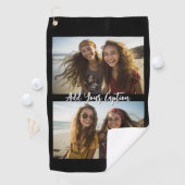 2 Foto Collage mit trendy Script Caption - Schwarz Golfhandtuch (Insitu)