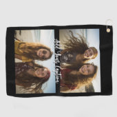 2 Foto Collage mit trendy Script Caption - Schwarz Golfhandtuch (Horizontal)