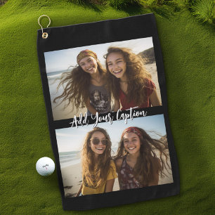 2 Foto Collage mit trendy Script Caption - Schwarz Golfhandtuch