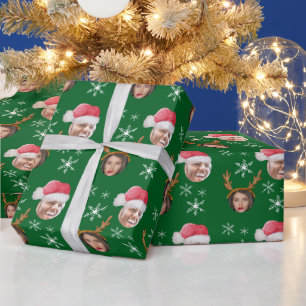 2 Foto-Collage Weihnachtsmann und Rentiere Geschenkpapier