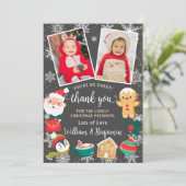 2 Foto Cookies und Kakaoschnee Weihnachten Party Dankeskarte (Stehend Vorderseite)