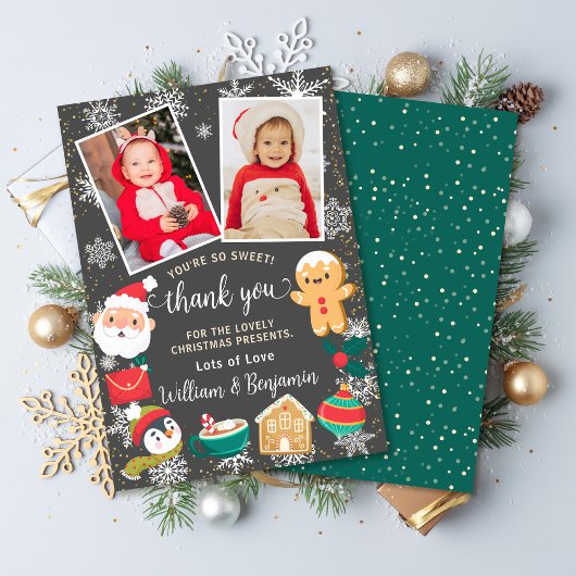 2 Foto Cookies und Kakaoschnee Weihnachten Party Dankeskarte