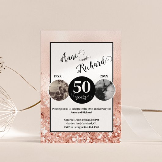 2 Foto Dann und jetzt JEDES JAHR Hochzeit Jubiläum Einladung