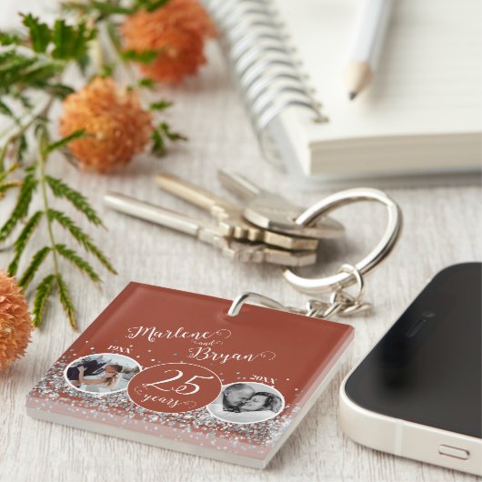 2 Foto "Dann und Jetzt" Silberne Hochzeit Jahresta Schlüsselanhänger (Vorderseite rechts)