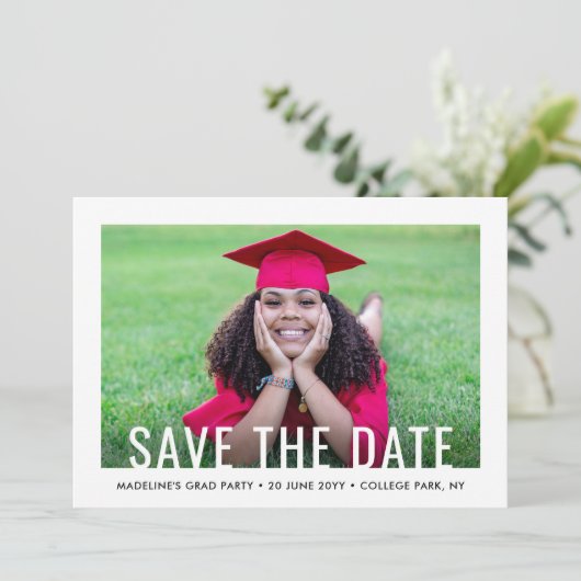 2 Foto Einfach Moderner Abschluss Save the Date Einladung (Stehend Vorderseite)