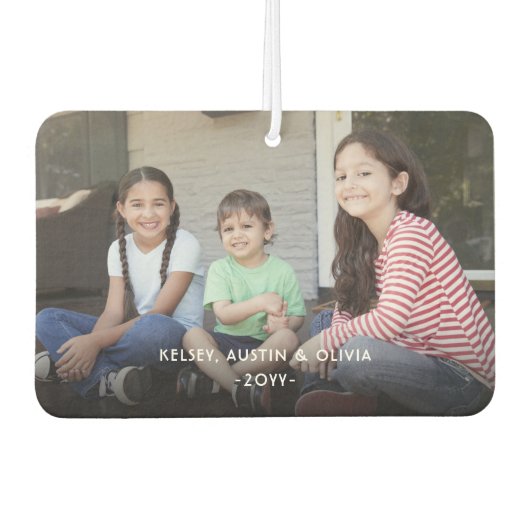 2 Foto Einfaches, modernes Weißtextüberlagern Autolufterfrischer (Vorderseite)