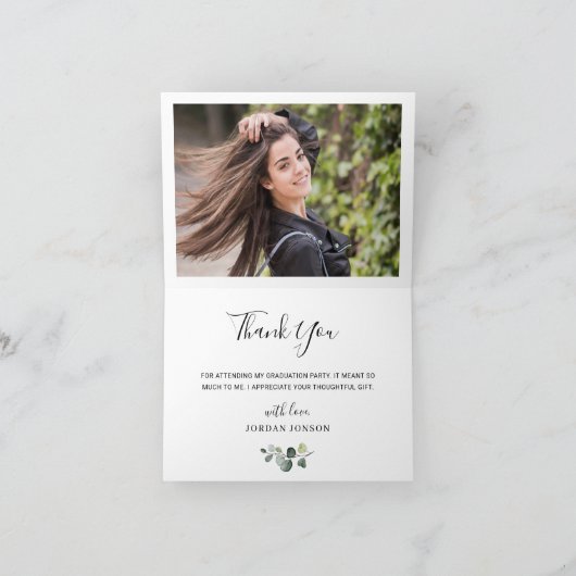 2 FOTO Elegant Eukalyptus Grüne Abschluss Dankeskarte (Innenseite)