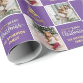 2 Foto Elegant Frohe Weihnachten Gold Lila Geschenkpapier (Rolleneckpunkt)