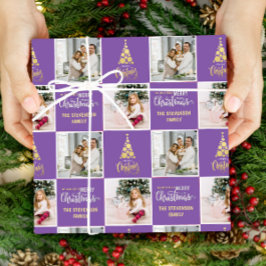 2 Foto Elegant Frohe Weihnachten Gold Lila Geschenkpapier