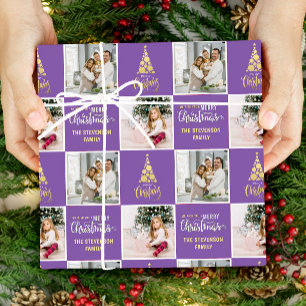 2 Foto Elegant Frohe Weihnachten Gold Lila Geschenkpapier
