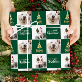 2 Foto Elegant Frohe Weihnachten Grün Gold Geschenkpapier