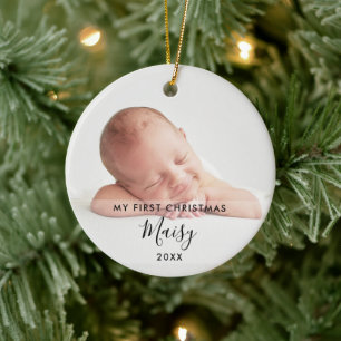 2 Foto Elegant Script Baby Mein erstes Weihnachten Keramik Ornament