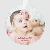 2 Foto Elegante First Christmas Baby Schneeflocken Ornament (Vorderseite)